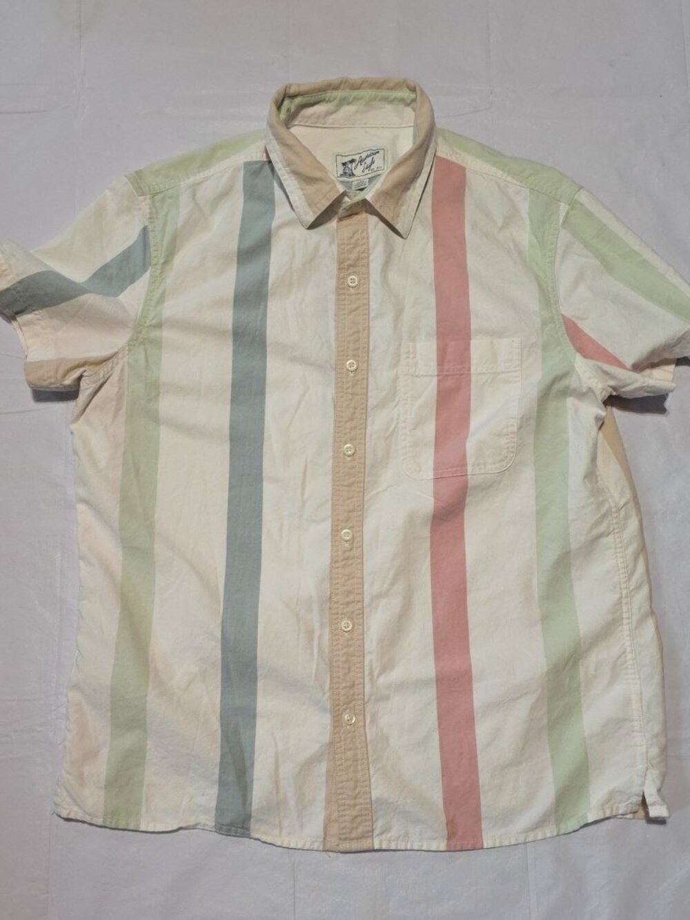 American Eagle Outfitters Men's Pastel‎ Stripe Button-Down Shirt Short Sleeve L